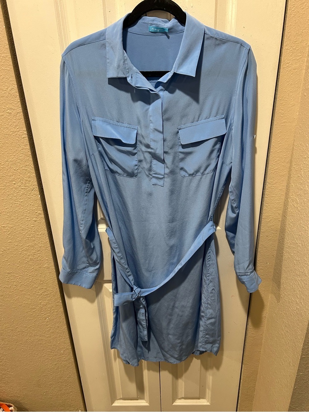 J. McLaughlin Silk 100% Shirt Dress Blue Flowy Classic Casual , Large - Picture 5 of 8